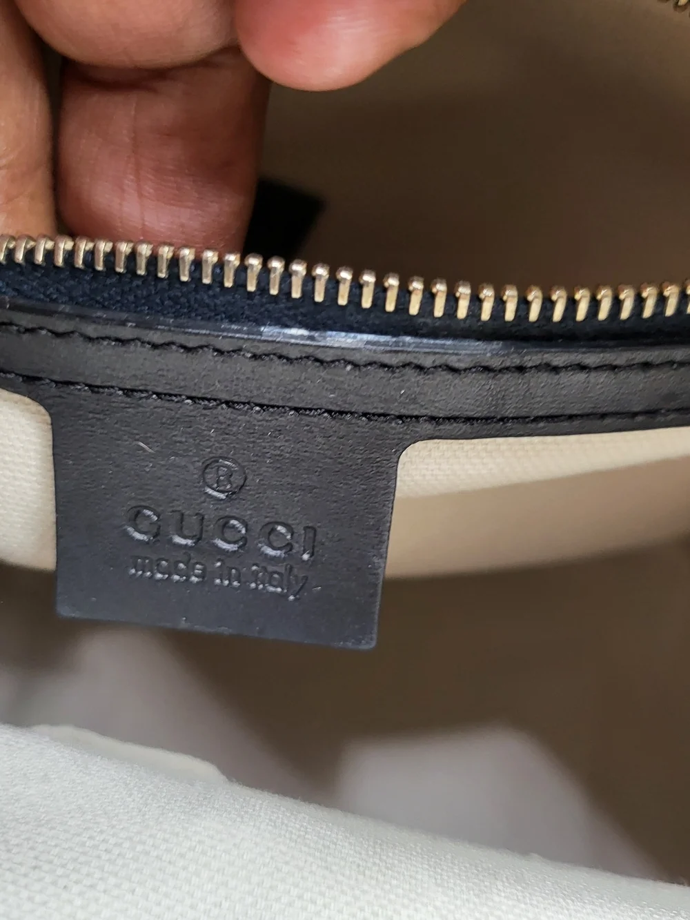 GUCCI Monogram Selleria Calfskin Vintage Web Medium Boston Black, Auth. w/COA..